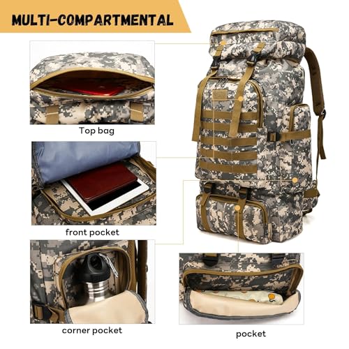 80L 2 Pack Hiking Backpack for Men with Sling Tactical Backpack (80l Grey - Pro(900d Fabric) + Sling Bag Bundle / Hiking Backpack 3077)
