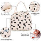 Lunch Bag for Women Men Cute Corduroy Lunch Tote Bags Reusable Insulated Lunch Box Large Capacity Reusable Insulated Cooler for Work Picnic or Travel (Corduroy Black Floral 95 / 10L)