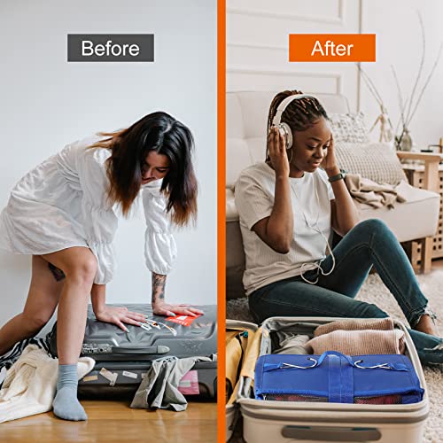 Travel Portable Hanging Shelves Closet Organizer Packing Luggage Storage with Multifunctional and Foldable Invisible Compartment (Blue / XX-Large)
