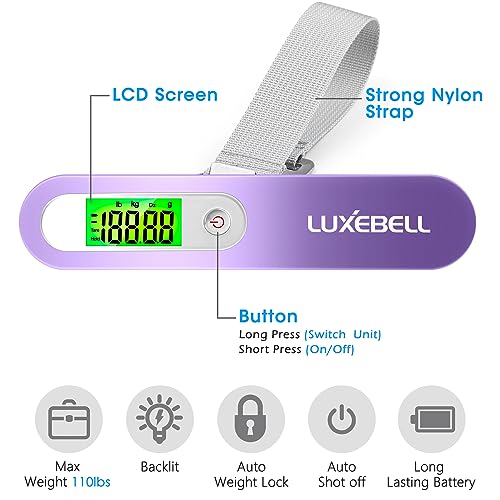 Digital Luggage Scale Vacation Travel Essentials Accessories Gifts for Traveler Portable Suitcase Handheld Weight Scale 110 lbs Hanging Baggage Travel Must Haves (Purple)