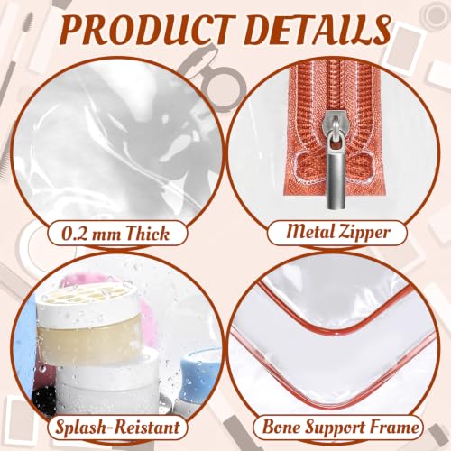 16 Packs Clear Makeup Bags Cosmetic Zipper Pouches Waterproof TAS Approved Toiletry Bags PVC Organizer Storage Case for Vacation Travel Bathroom（Brown (16pcs Brown M)