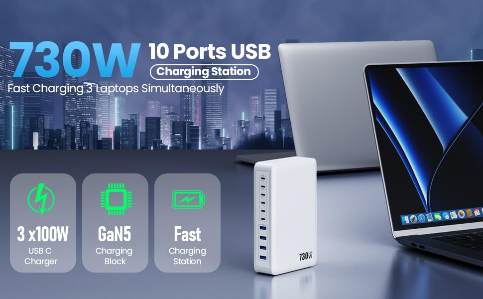 730W USB C Charger Block (730W / A-White)
