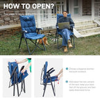 Folding Padded Camping Chair 4 Positon Adjustable Recliner with High Back Support Portable for Adults (Blue)