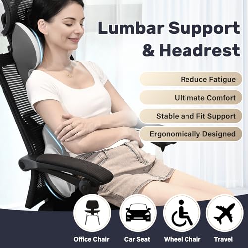 Lumbar Support and Headrest Pillow for Car (Gray-1)