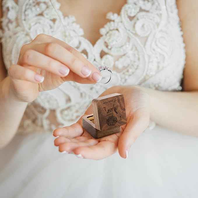 Custom Engraving Ring Gift Box Wooden Presentation Jewelry Box Case - Image 6