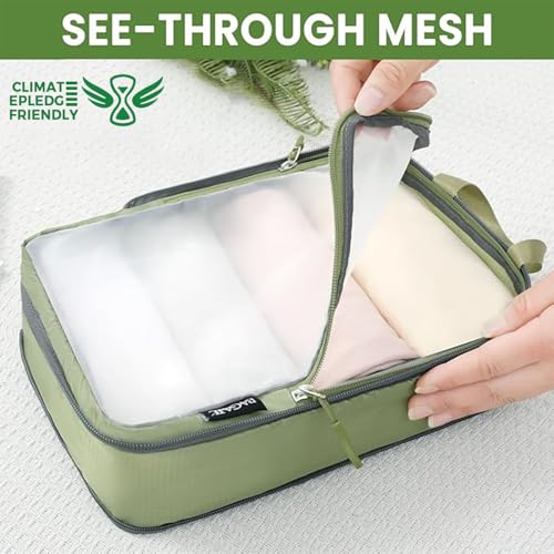 6 Set Ultralight Compression Packing Cubes Packing Organizer for Travel Accessories Luggage Suitcase Backpack (Matcha Green70D / Mesh Pattern)