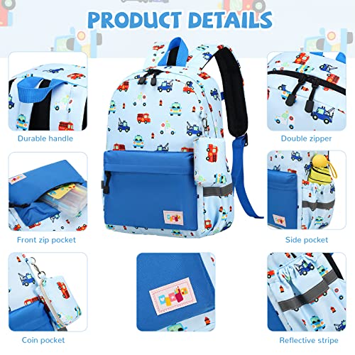 Lightweight Waterproof Toddler Backpack Boys Rescue Vehicle Blue (Colorful Rescue Vehicles Light Blue)