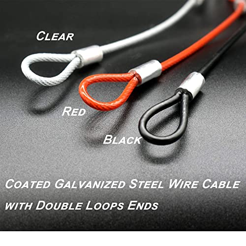 1/8"(3mm) Wire Diam Stainless Steel Cable Eyelets Loops Short Rope Lanyard Safety Tether Chain Lock with Vinyl Coated Cover, 15Pcs 8" Long Black (8 inches - 15 Pcs / Black-B)