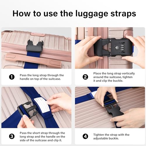 Luggage Straps (Blue 2Pack / Combination Lock Strap)