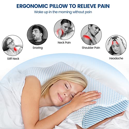 Neck Pillow Memory Foam Pillows for Sleeping (Blue)