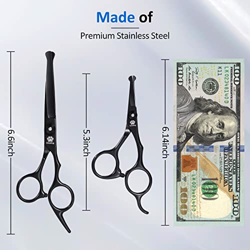 Dog Grooming Scissors Kit with Safety Round Tips (Black 5 in 1)
