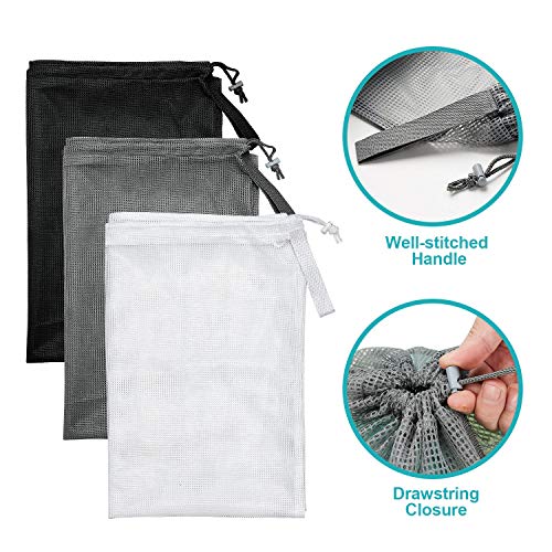 Laundry Bags Mesh Heavy Duty 24" x 36" with Drawstring Closure (Black-3Pack)