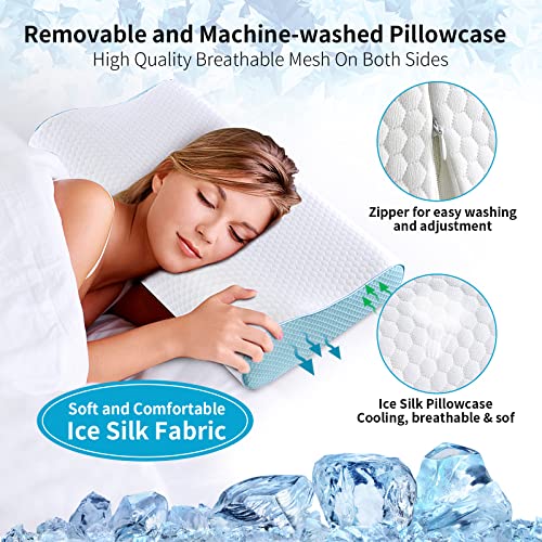 Memory Foam Pillows Neck Pillow Bed Pillow for Sleeping Ergonomic Cervical Contour Pillow for Side Back Stomach Sleeper for Neck and Shoulder Pain (White / Queen(23.6*14*4.9inches))