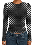 Womens Long Sleeve Shirts Basic Compression Tops Black Dots XS (X-Small / Black Dots)