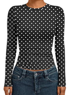 Womens Long Sleeve Shirts Basic Compression Tops Black Dots L (Large / Black Dots)