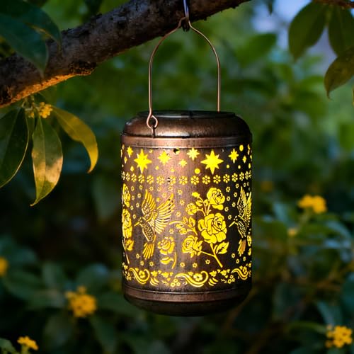 Birthday Gifts for Women Mom Grandma Solar Lanterns Outdoor Waterproof Hummingbird Garden Decor for Outside Gardening Gifts for Women Solar Metal Decoration for Yard (Hummingbird)