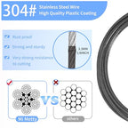 3.3mm (1/8 Inch) Outdoor Travel Security Cable-3/4/6/10/15/20/30ft Luggage Lock Safety Wire Flexible Steel Wire Rope with Double Loop Safety for Luggage, Bike, Lock (Black, 20ft-(1Pack) (Black / 20ft-(1Pack）)
