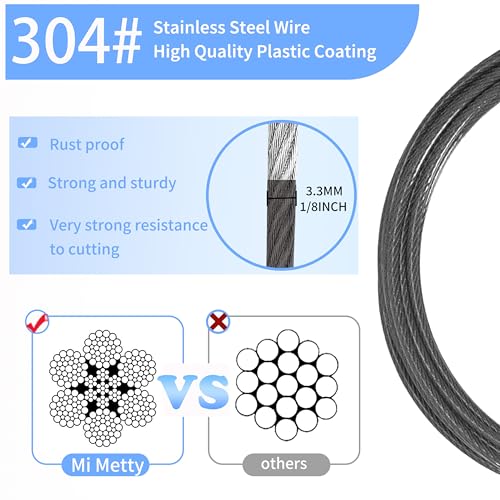 3.3mm (1/8 Inch) Outdoor Travel Security Cable-3/4/6/10/15/20/30ft Luggage Lock Safety Wire Flexible Steel Wire Rope with Double Loop Safety for Luggage, Bike, Lock (Black, 20ft-(1Pack) (Black / 20ft-(1Pack）)