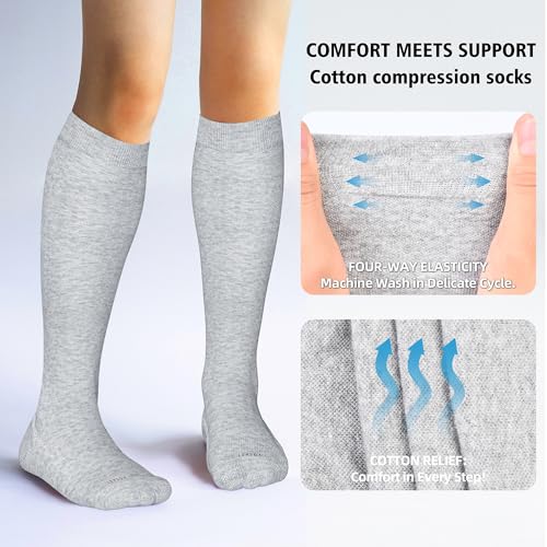 Cotton Compression Socks for Women&Men 20 (2 Pairs-grey&white / X-Large)