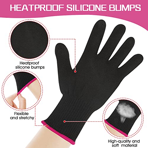 2 Pair Heat Resistant Gloves for Hair Styling Professional Hot Hand Gloves Heat Protection Flat Iron Gloves Pink Edge Heat Press Sublimation Gloves for Women Curling Wand Styling Tool