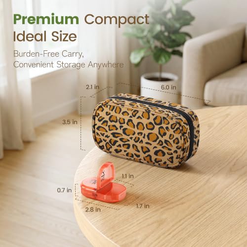 Weekly Travel Pill Organizer 2 Times a Day AM PM Rainbow Pill Box (A Canvas Brown 01 / 1 Set Canvas Case)
