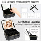Travel Makeup Bag with Light Up Mirror (Pure Black)