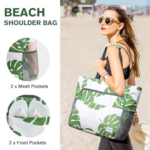 Beach Bag Waterproof Sandproof Large Capacity Foldable for Women (Leaf / 35L)