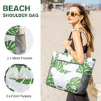 Beach Bag Waterproof Sandproof Large Capacity Foldable for Women (Leaf / 35L)
