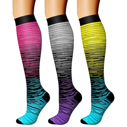 Compression Socks for Women & Men Circulation (Small-Medium / 17 Straps Gray/Pink/Green)