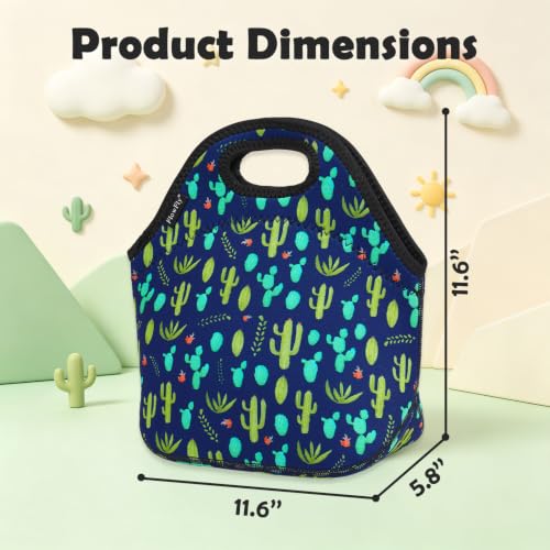 Neoprene Lunch Tote Insulated Thermal Reusable Lunch Bag Box for Boys Men with Zipper (Cactus)