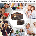 Initial Makeup Bag Personalized Gift for Women Teen Girls (Coffee / G)