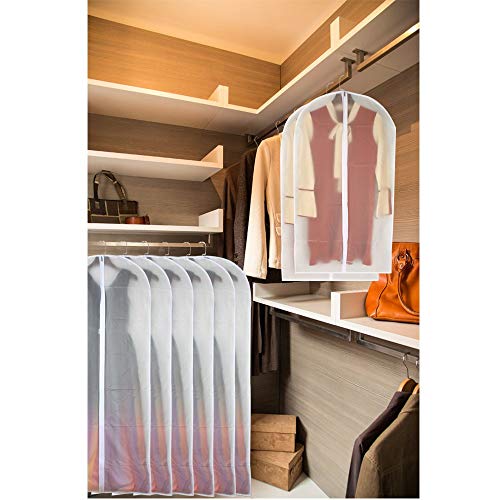 Garment Bag Clear for Long Dress 24'' x 60'' Zippered Garment Bags for Hanging Clothes White Breathable Full Zipper Dust Cover for Clothes Storage Closet Pack Of 6 (24'' x 60''/6 Pack / White-Translucent)