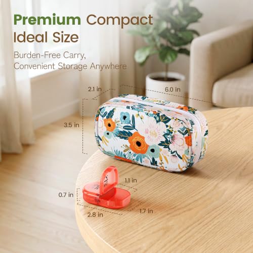 Weekly Travel Pill Organizer 2 Times a Day AM PM Rainbow Pill Box (A Canvas Bloom 01 / 1 Set Canvas Case)