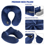 Inflatable Travel Pillow for Sleeping Airplane (Navy Blue / M-Shape)