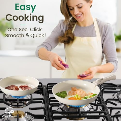 Ceramic Cookware Set Non Toxic with Detachable Handles (Cream White)