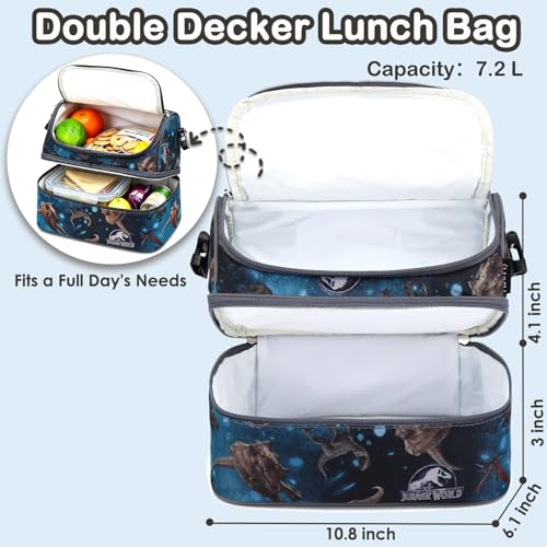 Double Decker Cooler Insulated Lunch Bag Large Tote for Boys (MyDinosa)