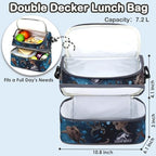 Double Decker Cooler Insulated Lunch Bag Large Tote for Boys (MyDinosa)