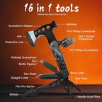 16 in 1 Multitool Camping Survival Gear with Axe Saw Pliers Whistle Hammer (Black)