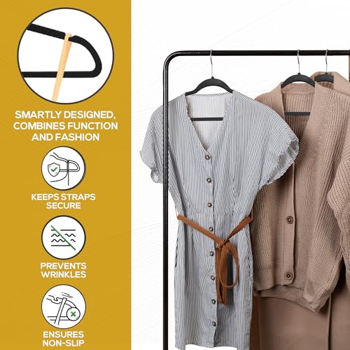 Premium Velvet Hangers 30 Pack Ultra Thin Non Slip Adult Felt Space Saving Suit Hanger for Closet Heavy Duty Coat Pants Jackets Dress Hangers 360° Swivel Hook Hold Upto 10 lbs Black (Black / 30 Pack)