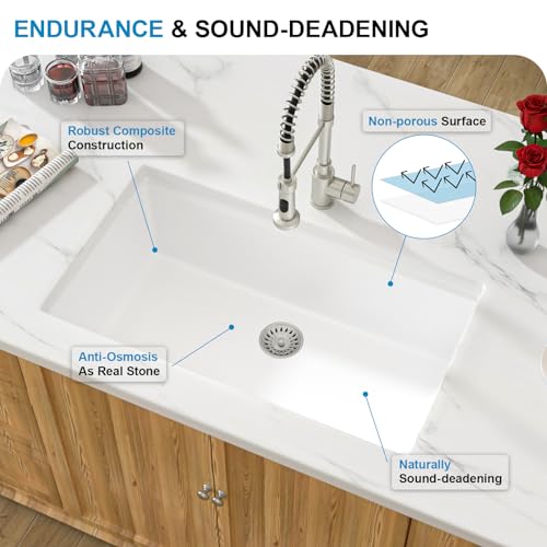 30 White Granite Composite Kitchen Sink (White / 30''x19'')