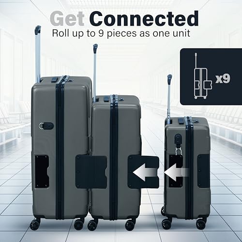 Patented Connecting Hard Shell 3 Piece Luggage Set (Slate Grey / 3-Piece Set)