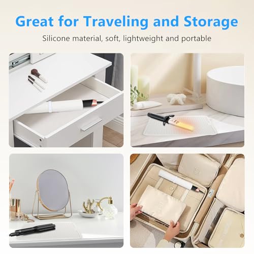 Heat Resistant Mat Large Silicone Hot Hair Tools Mat for Curling Irons Flat Iron Hair Straightener Vanity Mat Portable Hair Styling Tools Hot Pad 14.2"*11" (Off White)