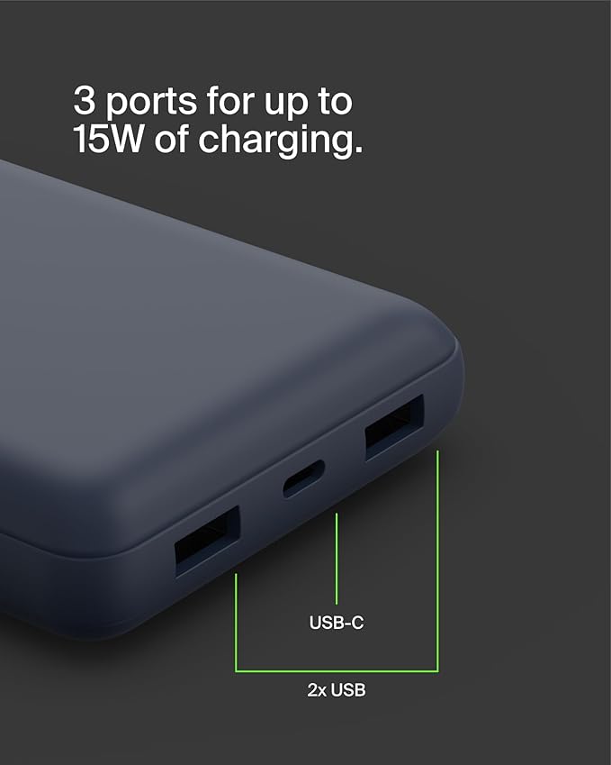 Belkin Portable Charger, USB C Power Bank 20000 mAh w/ 2 USB-A Ports, 15W w/ - Image 9