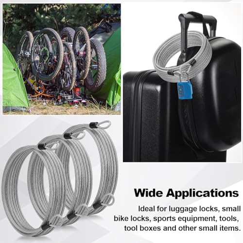 12pack Security Cable Lock 15ft 3mm Braided Steel Coated Luggage Lock (Clear / 15 Feet)