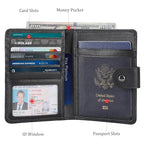 Polare Luxury RFID Blocking Leather Passport Holder Travel Wallet For Men and Women (Black with AirTag Slot(Snap Version))