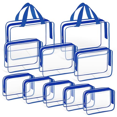 10 PCS Clear Travel Bags for Toiletries (Blue)
