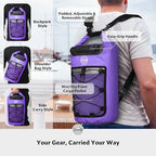 5/10/25/30/40L Waterproof Dry Bag & Phone Case - Large Floating Dry Backpack for Kayaking, Travel, Hiking, Fishing, Camping, Motorcycles & Beach, Heavy-Duty Roll Top Men/Women (Purple) (25L+ Purple / 40L)