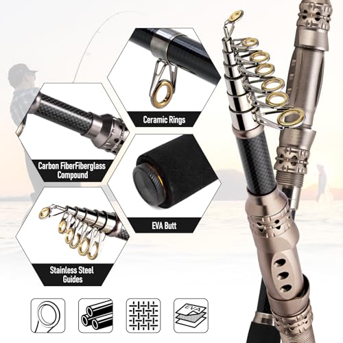 Fishing Rod and Reel Combos 125 (8.9ft Rod, 3000 Reel, Camo Bag+Full Kit)