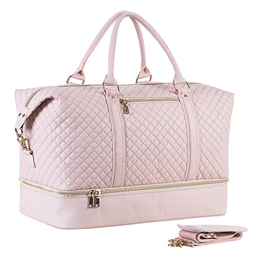 Leather Travel Bag with Shoe Pouch (Color / Pink)