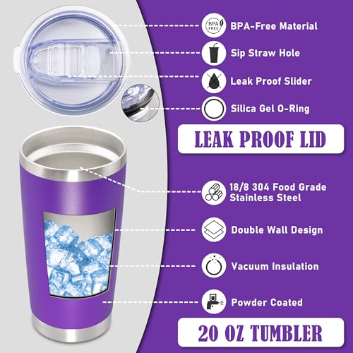 20oz Tumbler Insulated Coffee Tumblers with Lid Stainless Steel Purple 1P (Purple)